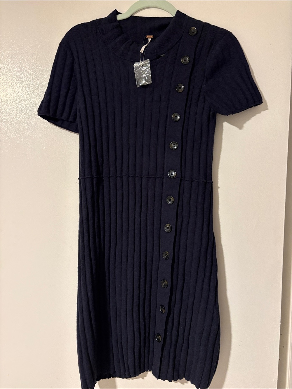 Free People Navy Ribbed Button-Front Midi Dress _NWOT